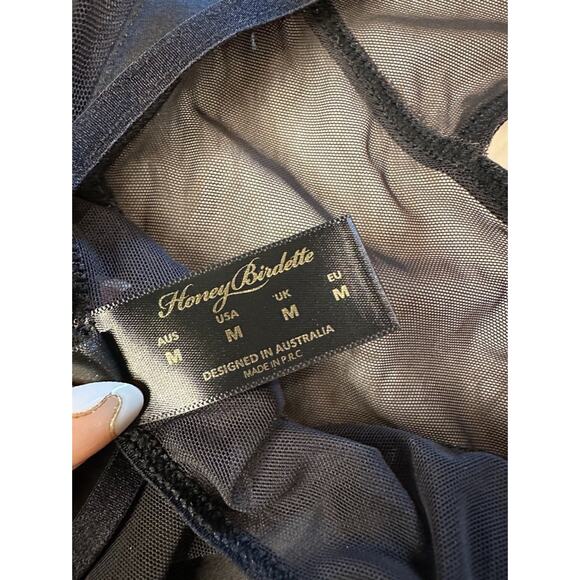 RARE🔥 Honey Birdette VESNA🖤 Black Mesh Panel Bodysuit Medium - Picture 6 of 6